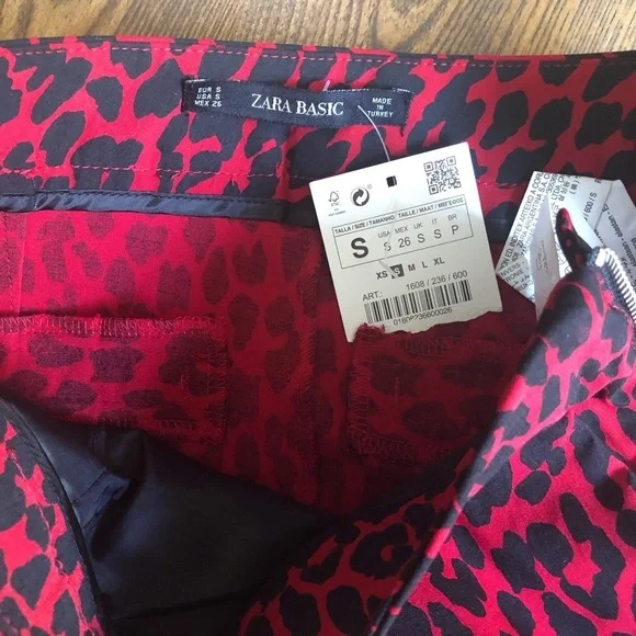 NEW Zara Basic cheetah red/black cropped pant Small Safari Casual - Picture 11 of 15